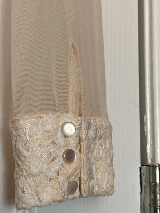 Delicate Lace Overlay Long-Sleeve Top — Cream - Picture 13 of 14